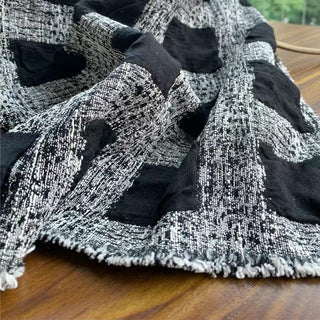 Italian Fashion Designer Plaid Black Non-Stretch Crinkled Linen Double Gauze DS24618