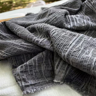 Italian Fashion Designer Solid Gray Non-Stretch Enzyme Washed Linen Cotton Blended Dobby Jacquard DS24619