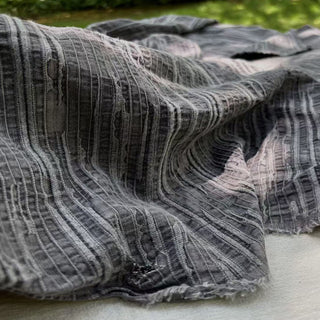 Italian Fashion Designer Solid Gray Non-Stretch Enzyme Washed Linen Cotton Blended Dobby Jacquard DS24619