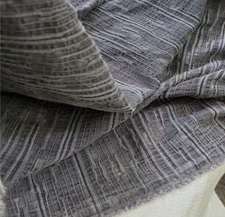 Italian Fashion Designer Solid Gray Non-Stretch Enzyme Washed Linen Cotton Blended Dobby Jacquard DS24619