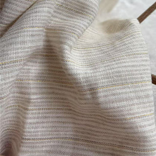 French Fashion Designer Stripes Off-White Non-Stretch Linen Lurex Blended Plain Woven DS24620