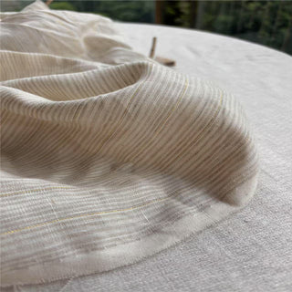 French Fashion Designer Stripes Off-White Non-Stretch Linen Lurex Blended Plain Woven DS24620