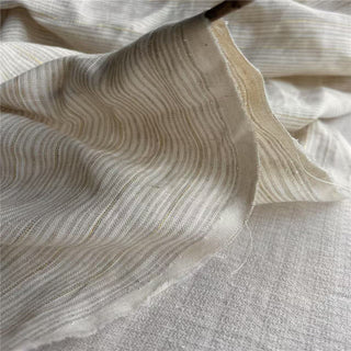 French Fashion Designer Stripes Off-White Non-Stretch Linen Lurex Blended Plain Woven DS24620