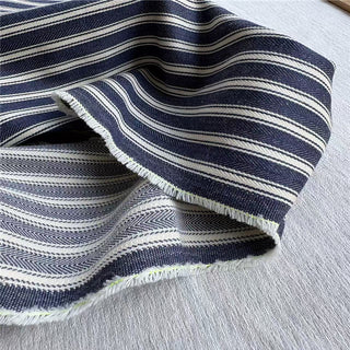 Japanese Fashion Designer Stripes Blue Non-Stretch Linen Cotton Blended Herringbone  DS24621