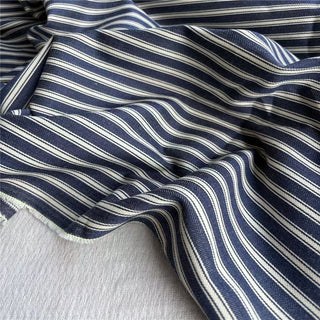 Japanese Fashion Designer Stripes Blue Non-Stretch Linen Cotton Blended Herringbone  DS24621