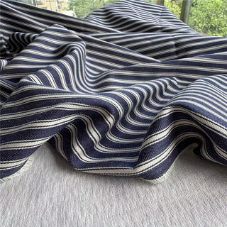 Japanese Fashion Designer Stripes Blue Non-Stretch Linen Cotton Blended Herringbone  DS24621