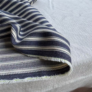 Japanese Fashion Designer Stripes Blue Non-Stretch Linen Cotton Blended Herringbone  DS24621