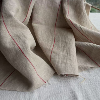 French Fashion Designer Stripes Brown Non-Stretch Sand Washed Linen Cotton Blended Plain Woven DS24627