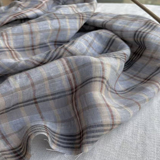 French Fashion Designer Plaid Multi Color Non-Stretch Organic Linen Plain Woven DS24628
