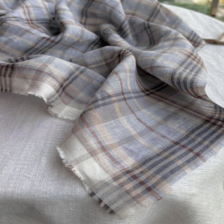 French Fashion Designer Plaid Multi Color Non-Stretch Organic Linen Plain Woven DS24628