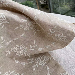 French Fashion Designer Floral Off-White Non-Stretch Linen Cotton Blended Plain Woven DS24629