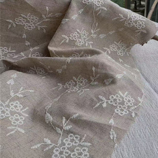 French Fashion Designer Floral Off-White Non-Stretch Linen Cotton Blended Plain Woven DS24629