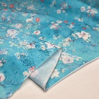 Yardblox Exclusive Made in Japan Fashion Designer Floral Turquoise Blue/Multi Color Non-Stretch Linen Cotton Blended Plain Woven DS25506