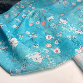 Yardblox Exclusive Made in Japan Fashion Designer Floral Turquoise Blue/Multi Color Non-Stretch Linen Cotton Blended Plain Woven DS25506