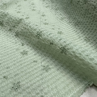 Korean Fashion Designer Floral Green Non-Stretch Salt Shrinking / Puckered Cotton Seersucker DS25602