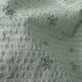 Korean Fashion Designer Floral Green Non-Stretch Salt Shrinking / Puckered Cotton Seersucker DS25602