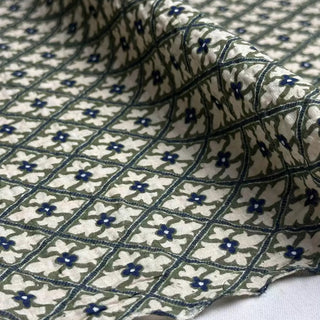Japanese Fashion Designer Geometric Green Non-Stretch Salt Shrinking / Puckered Cotton Seersucker DS25603