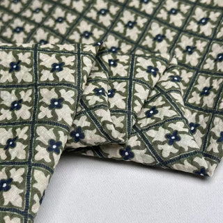 Japanese Fashion Designer Geometric Green Non-Stretch Salt Shrinking / Puckered Cotton Seersucker DS25603
