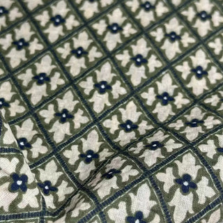 Japanese Fashion Designer Geometric Green Non-Stretch Salt Shrinking / Puckered Cotton Seersucker DS25603