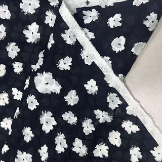 Japanese Fashion Designer Floral Black Non-Stretch Salt Shrinking / Puckered Cotton Seersucker DS25604