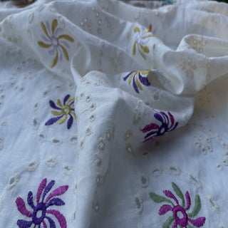Belgian Fashion Designer Floral Multi Color Non-Stretch Linen Cotton Blended Eyelet DS25605