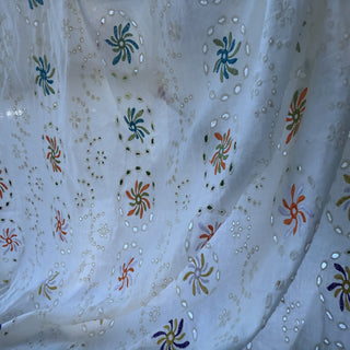 Belgian Fashion Designer Floral Multi Color Non-Stretch Linen Cotton Blended Eyelet DS25605