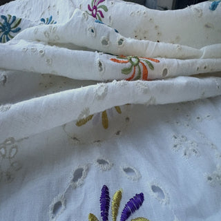 Belgian Fashion Designer Floral Multi Color Non-Stretch Linen Cotton Blended Eyelet DS25605