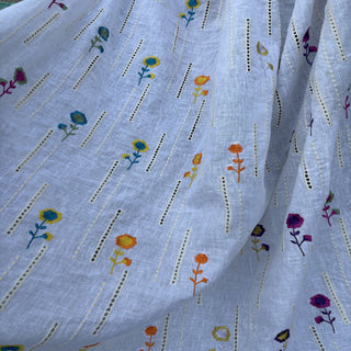 Belgian Fashion Designer Floral Multi Color Non-Stretch Linen Cotton Blended Eyelet DS25606