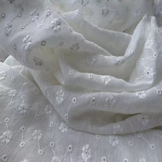 Belgian Fashion Designer Solid Off-White Non-Stretch Cotton Linen Blended Eyelet DS25607