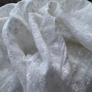 Belgian Fashion Designer Solid Off-White Non-Stretch Cotton Linen Blended Eyelet DS25607