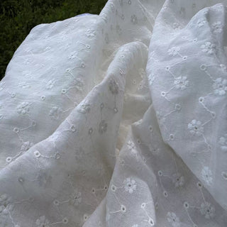 Belgian Fashion Designer Solid Off-White Non-Stretch Cotton Linen Blended Eyelet DS25607