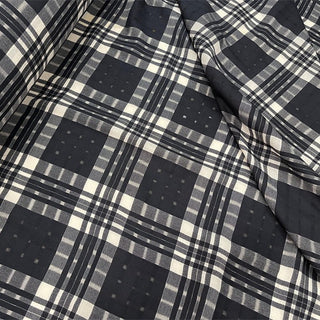 Italian Designer Plaid Black Non-Stretch Peached Cotton Linen Blended Dobby Jacquard DS25608