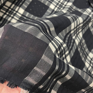 Italian Designer Plaid Black Non-Stretch Peached Cotton Linen Blended Dobby Jacquard DS25608