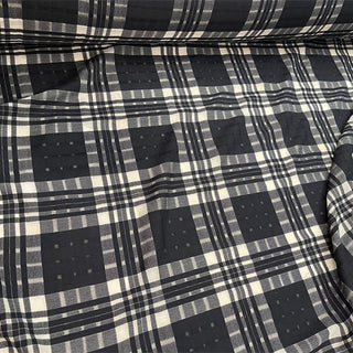 Italian Designer Plaid Black Non-Stretch Peached Cotton Linen Blended Dobby Jacquard DS25608