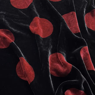 Japanese Fashion Designer Polka Dot Black Non-Stretch Mulberry Silk Velvet DS26517 -40 Momme