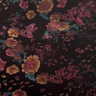 Japanese Fashion Designer Floral Multi Color Non-Stretch Mulberry Silk Velvet DS26519 -40 Momme