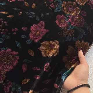 Japanese Fashion Designer Floral Multi Color Non-Stretch Mulberry Silk Velvet DS26519 -40 Momme