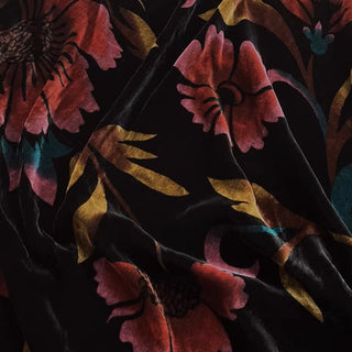 Japanese Fashion Designer Floral Multi Color Non-Stretch Mulberry Silk Velvet DS26520 -40 Momme