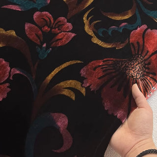 Japanese Fashion Designer Floral Multi Color Non-Stretch Mulberry Silk Velvet DS26520 -40 Momme