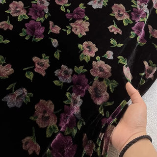 Japanese Fashion Designer Floral Multi Color Non-Stretch Mulberry Silk Velvet DS26521 -40 Momme