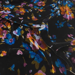Japanese Fashion Designer Floral Multi Color Non-Stretch Mulberry Silk Velvet DS26522 -40 Momme