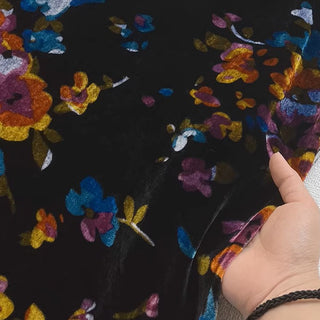 Japanese Fashion Designer Floral Multi Color Non-Stretch Mulberry Silk Velvet DS26522 -40 Momme