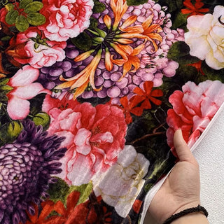 Japanese Fashion Designer Floral Multi Color Non-Stretch Mulberry Silk Velvet DS26523 -40 Momme