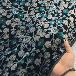 Japanese Fashion Designer Floral Multi Color Non-Stretch Mulberry Silk Velvet DS26524 -40 Momme