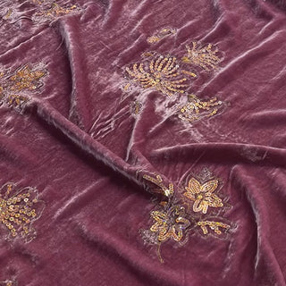 Japanese Fashion Designer Floral Purple Non-Stretch Embroidery / Sequin Mulberry Silk Velvet DS26525 -40 Momme