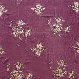 Japanese Fashion Designer Floral Purple Non-Stretch Embroidery / Sequin Mulberry Silk Velvet DS26525 -40 Momme