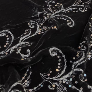 Japanese Fashion Designer Floral Black Non-Stretch Embroidery / Sequin Mulberry Silk Velvet DS26526 -40 Momme