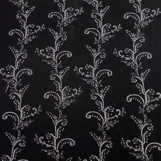 Japanese Fashion Designer Floral Black Non-Stretch Embroidery / Sequin Mulberry Silk Velvet DS26526 -40 Momme