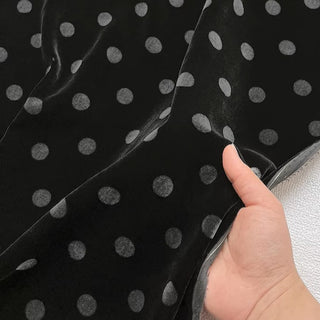 Japanese Fashion Designer Polka Dot Black Non-Stretch Mulberry Silk Velvet DS26527 -40 Momme
