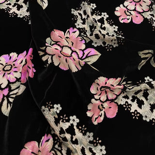 Italian Fashion Designer Floral Black Non-Stretch Burnout Mulberry Silk Devore Velvet DS26530 -8 Momme